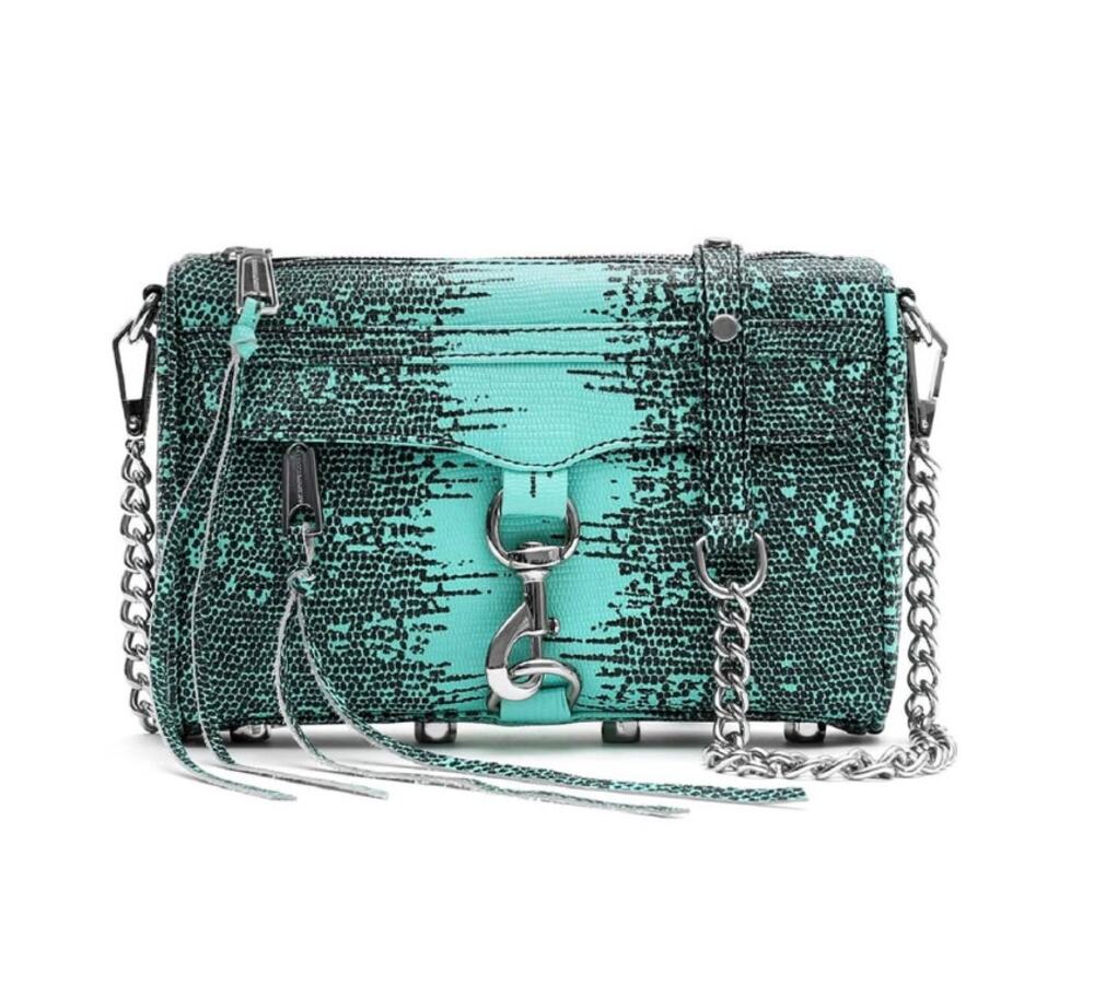 REBECCA MINKOFF Mini M.A.C. Crossbody Bag Lizard Embossed Minty Turquoise